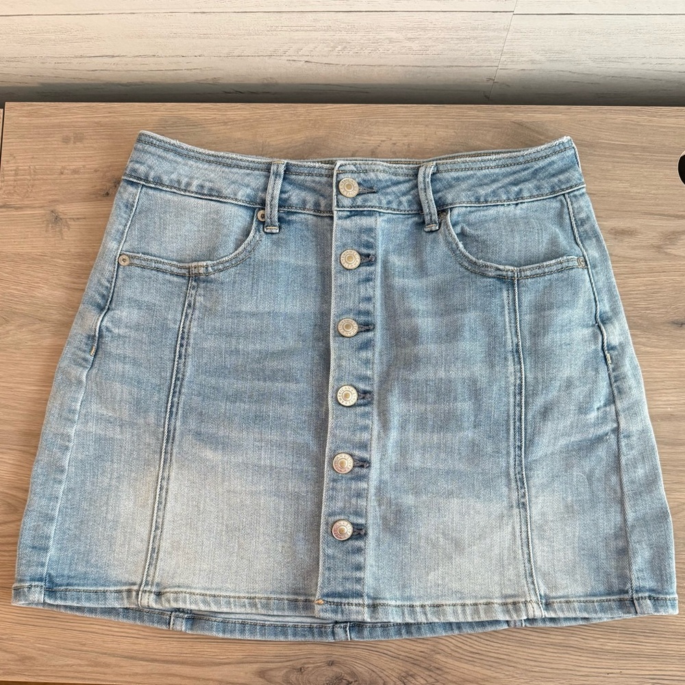American Eagle Super Stretch Hi-Rise A-Line Jean Mini Skirt Sz 8